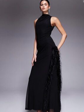 asos design faux feather trim wrap maxi dress ASOS DESIGN Embellished Sequin Maxi Dress with Faux Feather Trim